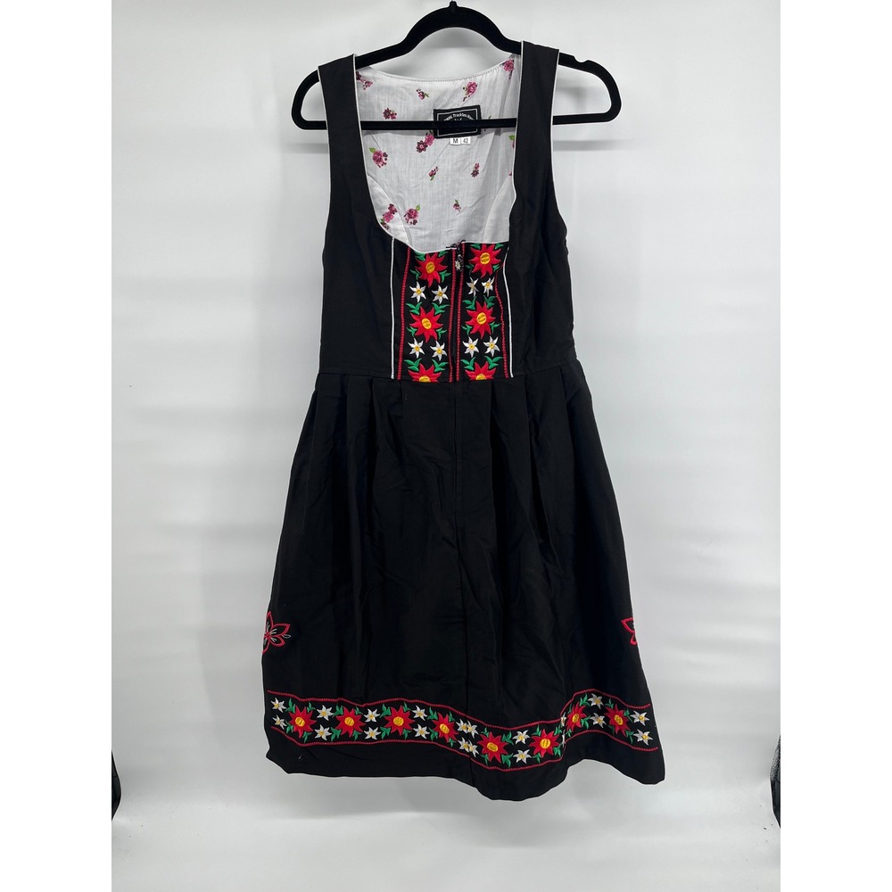 Dirndl Trachten Haus Black Floral Embroidered Dress Ren Faire Festival Sz 42 M